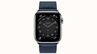 apple watch hermès stainless steel case with bleu indigo swift leather single tour