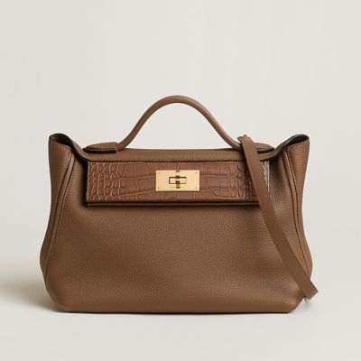 Hermes mini 2424 24/24 三拼色焦糖拼芝麻caramel sesame 金扣, 名牌