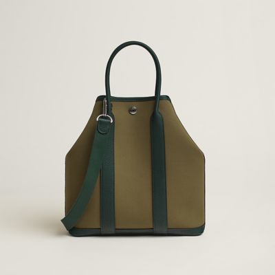 Hermes Garden Party 30, Canvas with Brown Leather and Strap