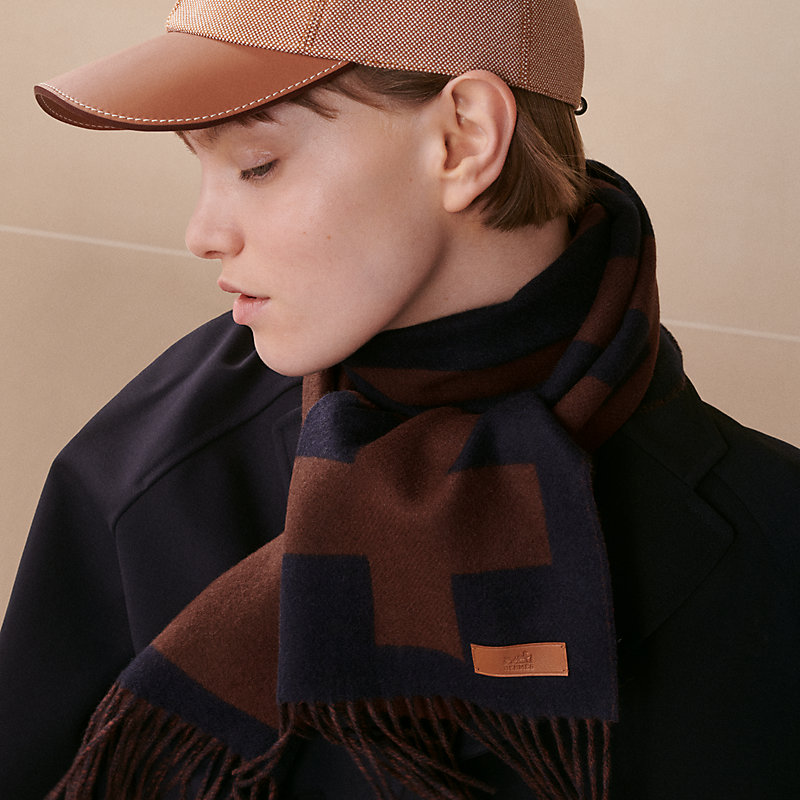 ◆１円　美品 エルメス 極上品 カシミヤ100％ 特大 ショール 196㎝ ロゴ刺繍 ストール オレンジ フリンジ【No/206】 ◇１円 美品 エルメス 極上品 カシミヤ100％ 特大 ショール 196㎝ ロゴ