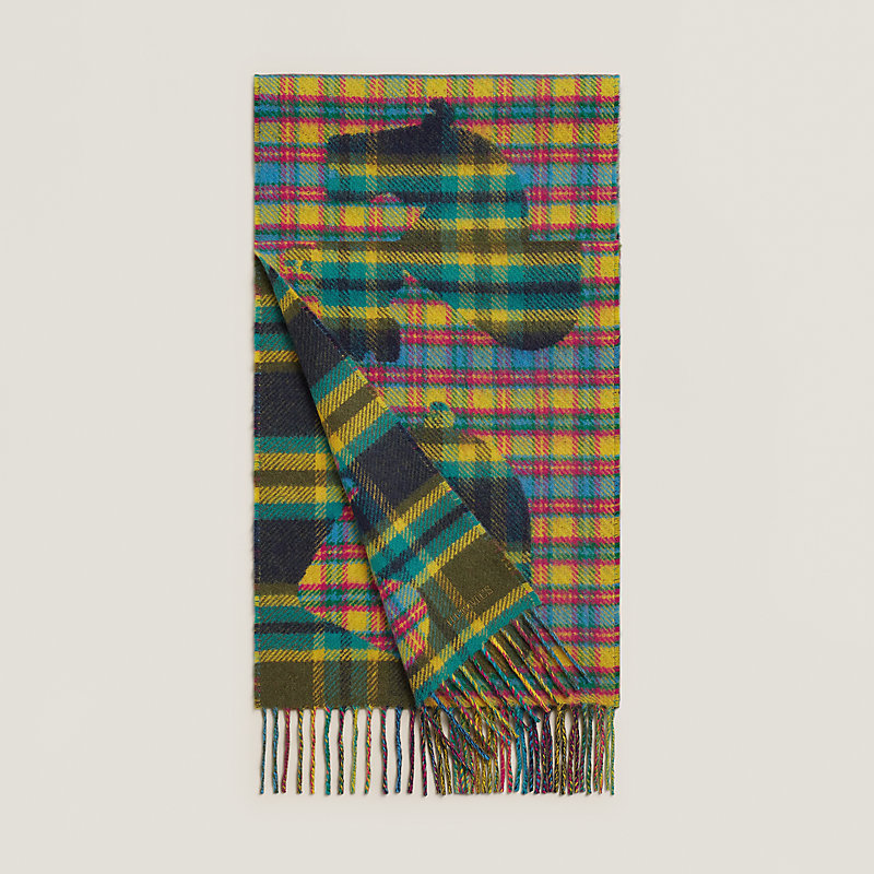 カシミヤマフラー 《エシェック・オ・ロワ・タータン》 - グレー  