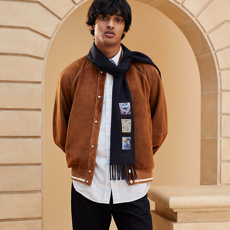 未使用品】HERMES エルメス カシミヤマフラー ショール 黒×紺 無きゃ 