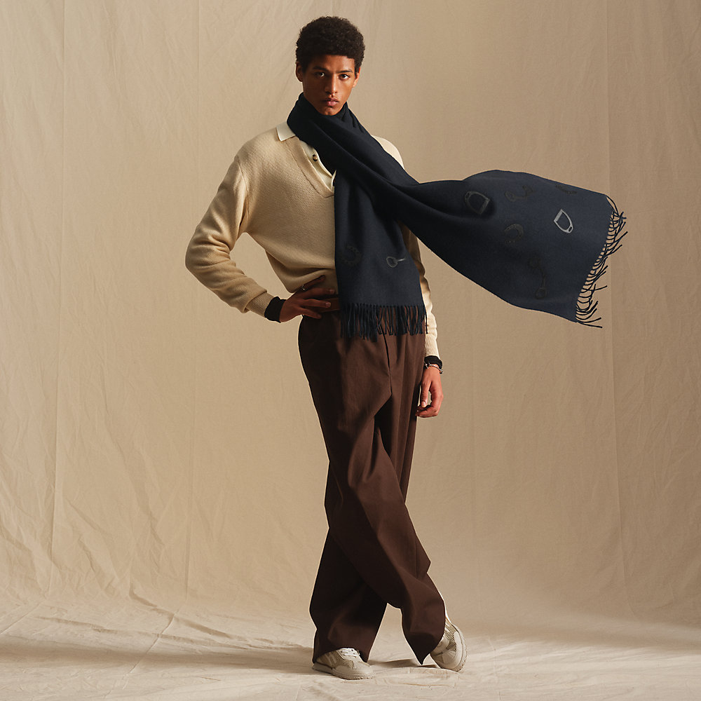 超美品 エルメス シルクパッチ マフラー ノワゼット カシミア 