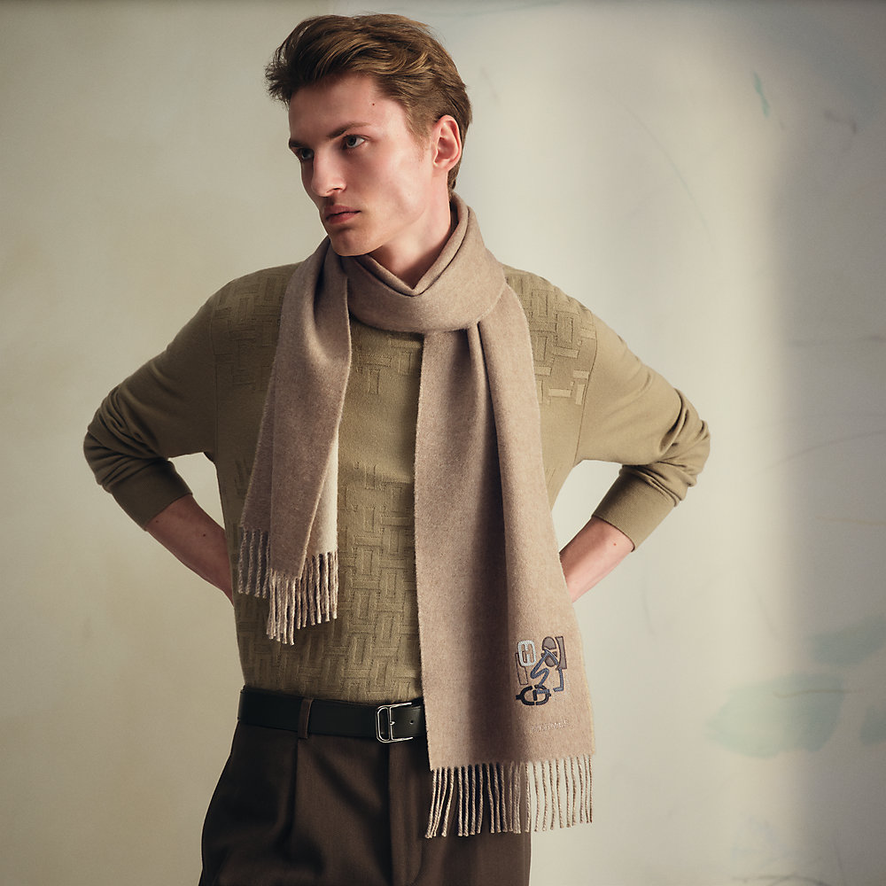 カシミヤマフラー 《Hパズル》 レクトヴェルソ PM - ベージュ | Hermès  