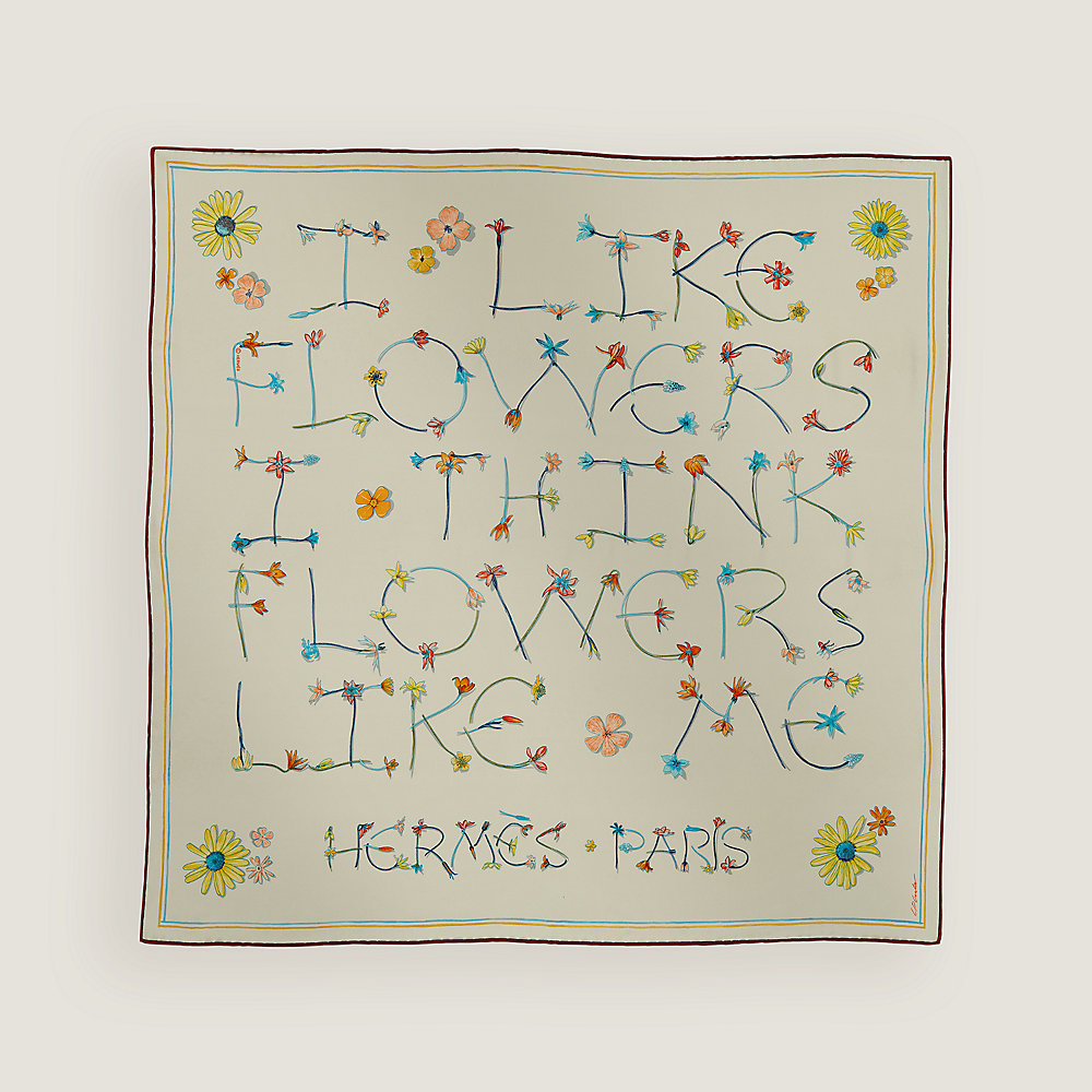 カレ 70 《アイ・ライク・フラワーズ》 - グレー | Hermès - エルメス  