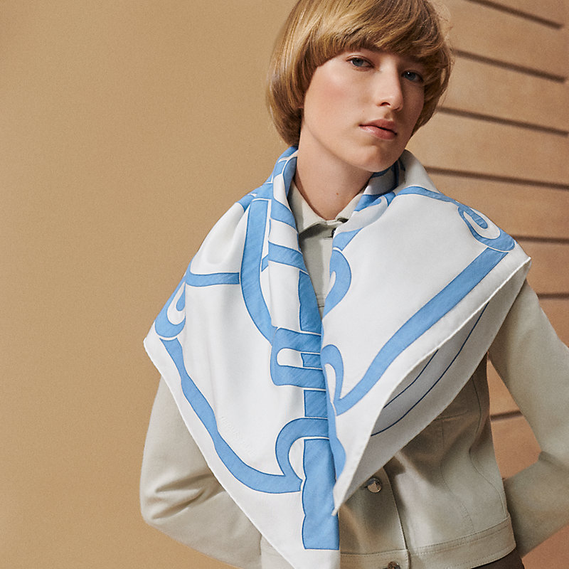 カレ 90 《エプロン・ドール・タトゥー・コットン》 - ブルー | Hermès  