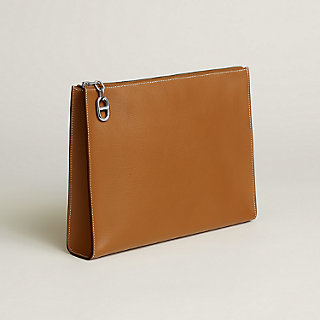 人気，得価 良品 HERMES エルメス レザー ジップ クラッチ バッグ ポーチ ブルー h435