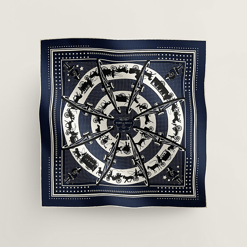 シルクバンダナ 《車輪でめぐるパリ・バンダナ》 - ブルー | Hermès  