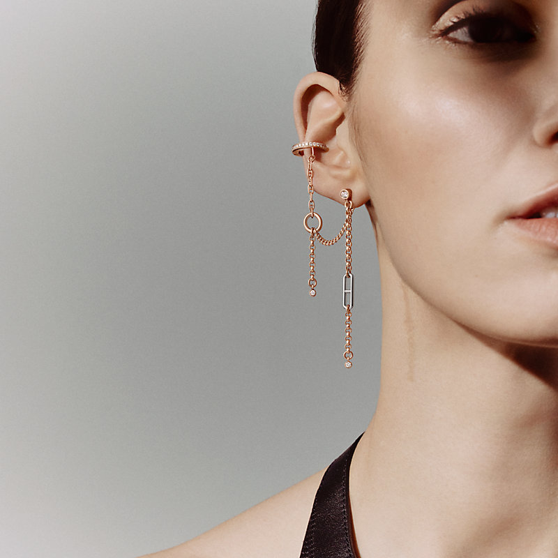 シングルピアス 《ミックス・アンド・H》 左 - ピンクゴールド エルメス シングルピアス 《ミックス・アンド・H》