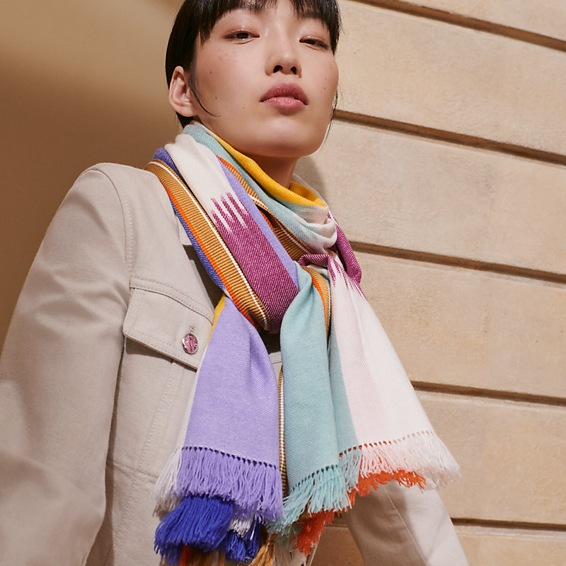 HERMES(エルメス) ストール(ショール)新品同様 - ネイビー×白×オレンジ  