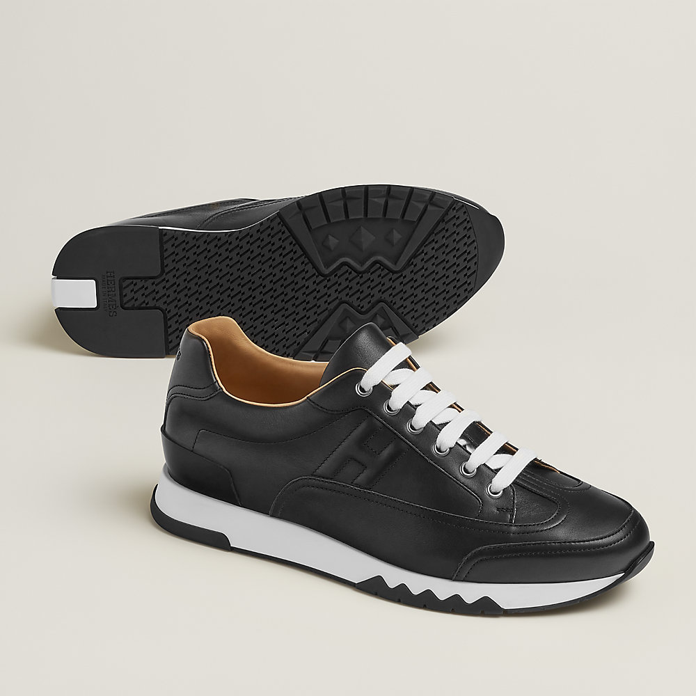 超美品 エルメス 現行 スニーカー トレイル ブラック 39 カーフレザー 黒 