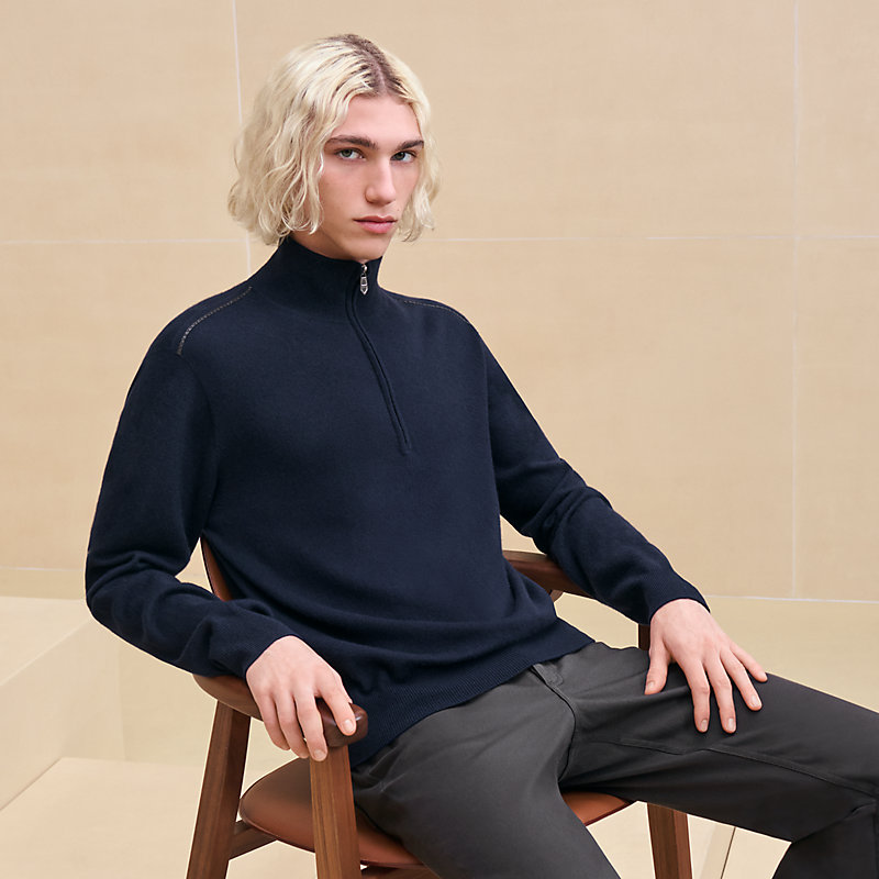 HERMÈS ノースリーブ タートルネック か細く ブルーと紺