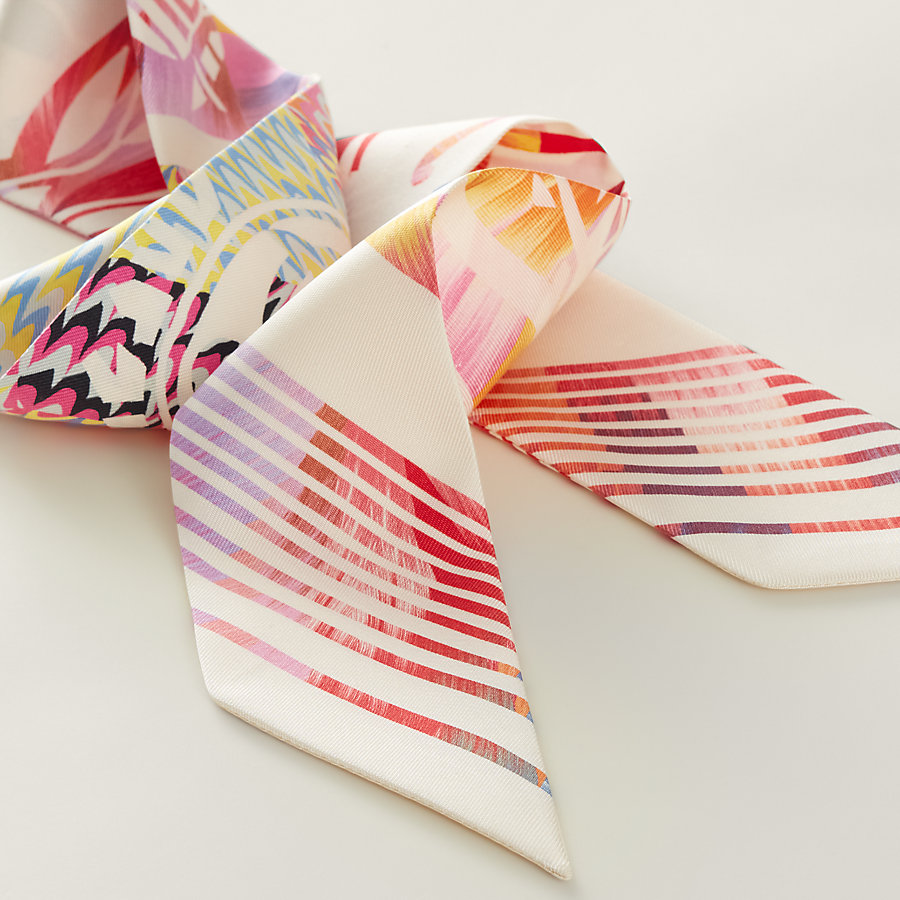 エルメス ツイリー マーブルシルク 京都マーブルコラボ 蜂刺繍 ローズ マルチカラー シルク100% 09320