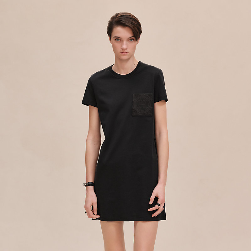 エルメス 2025 A/W ドレス 刺しゅう入りポケット ワンピース ブルー  