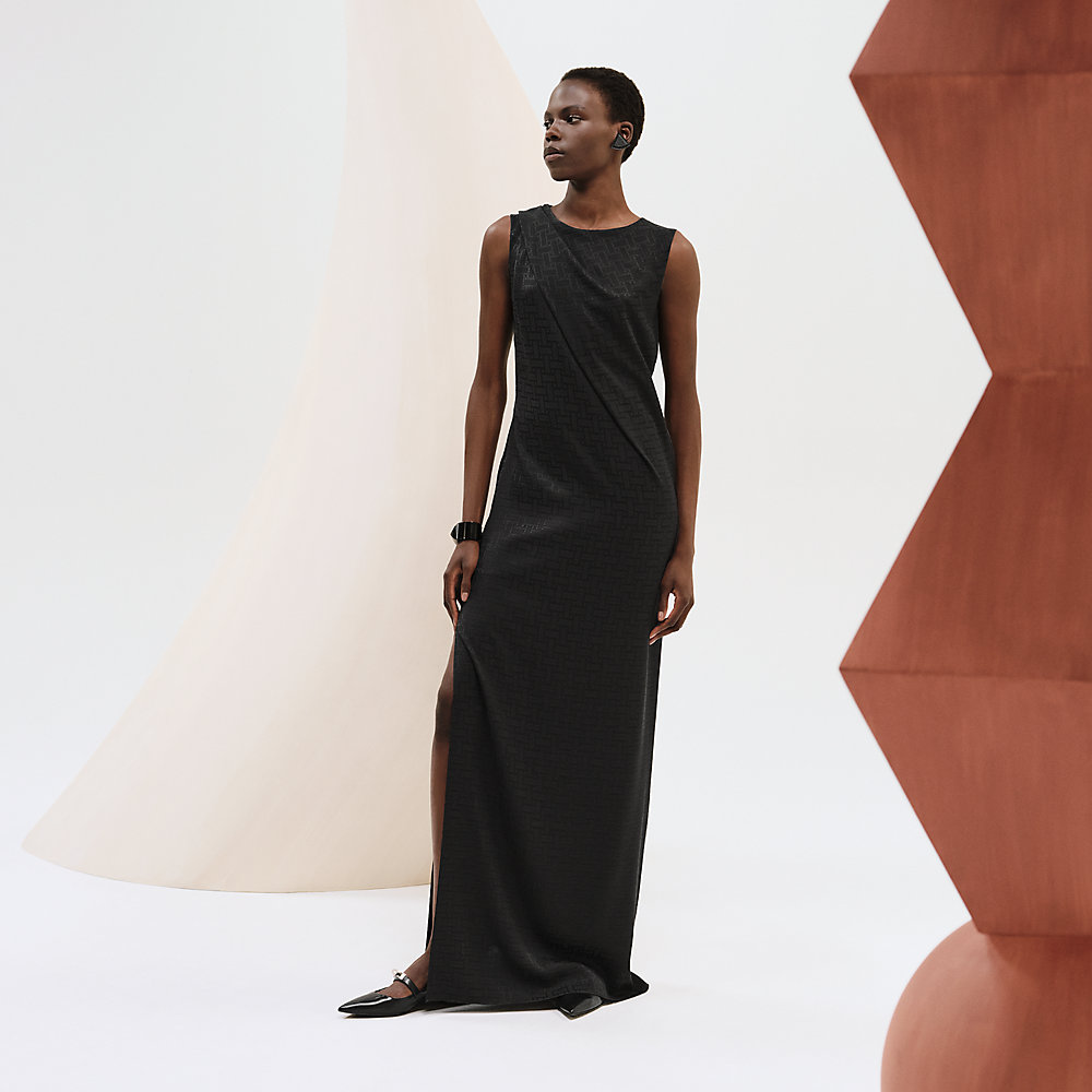 ブラックドレープデザインドレス エトル etoll. ドレープデザインIラインドレス （ブラック×ベージュ