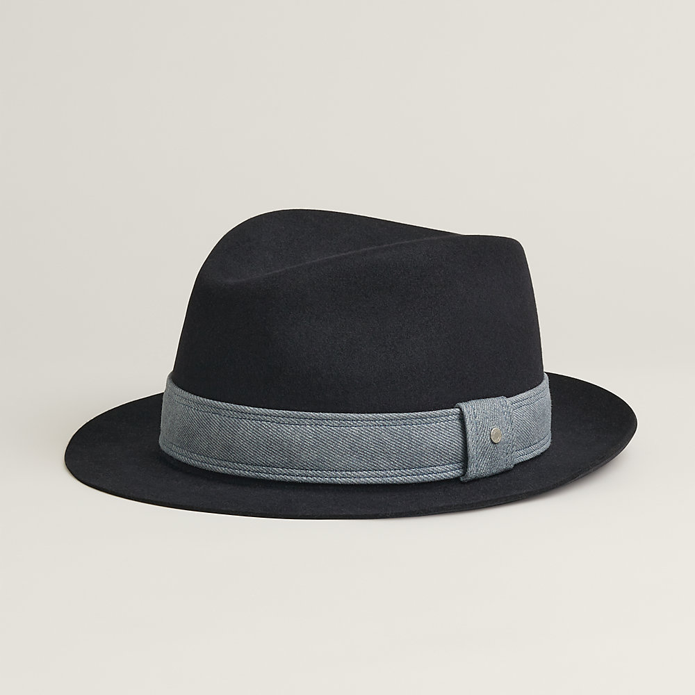 HERMÈS レザー製フェドーラハット（黒） ふつう