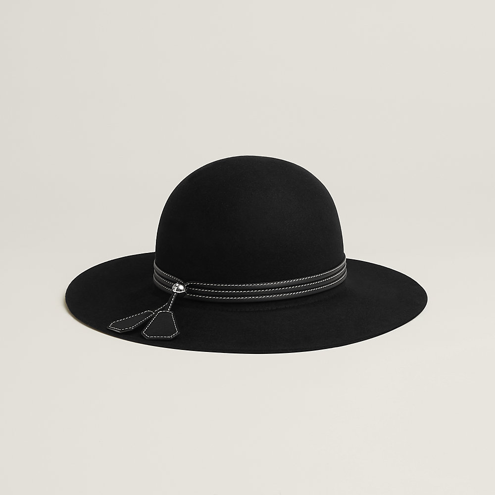 HERMES エルメス HERMES エルメス ハット 56cm 黒 ハット 黒xベージュ 