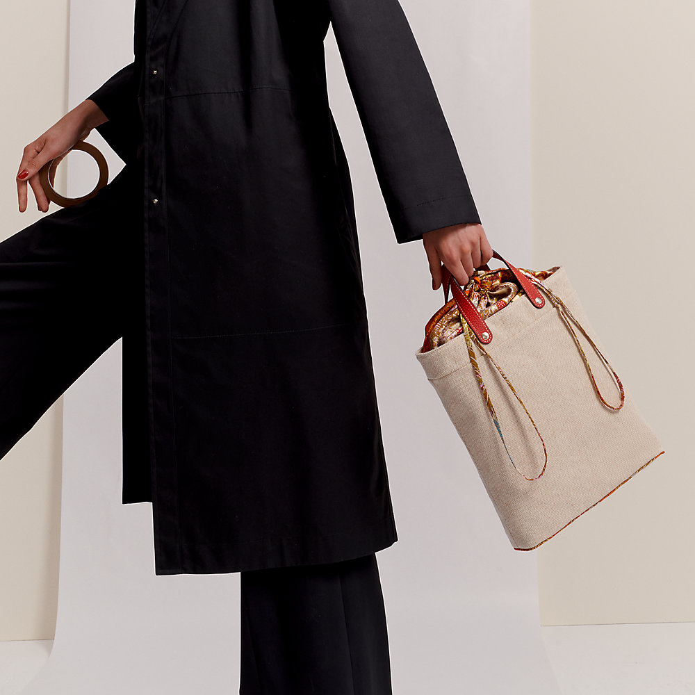 エルメス HERMES バッグ トートバッグ キャンバス アイボリー×オレンジ 