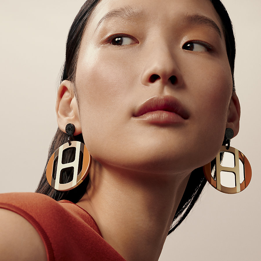 エルメス HERMES ピアス エキップ 茶色（HERMES】エルメス Hエキップ  