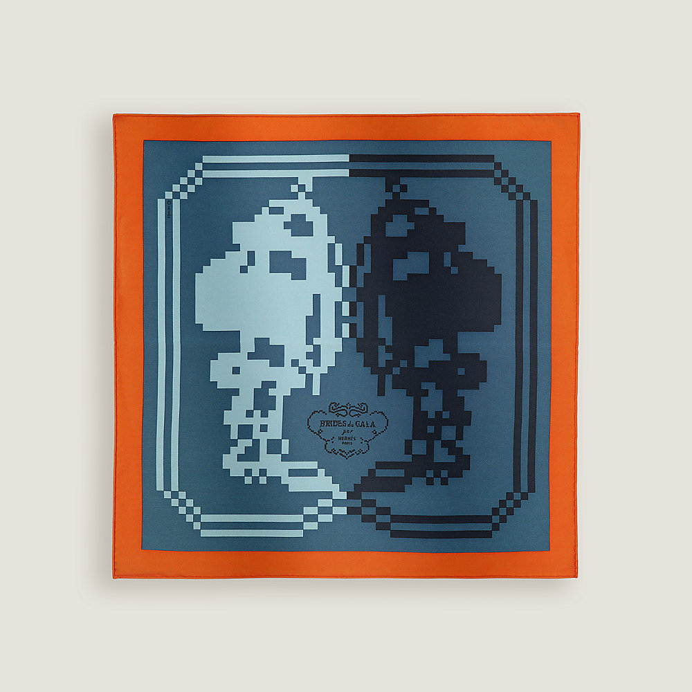 ポケットチーフ 42 cm 《ブリッド・ドゥ・ガラ・ピクセル》 - ブルー  