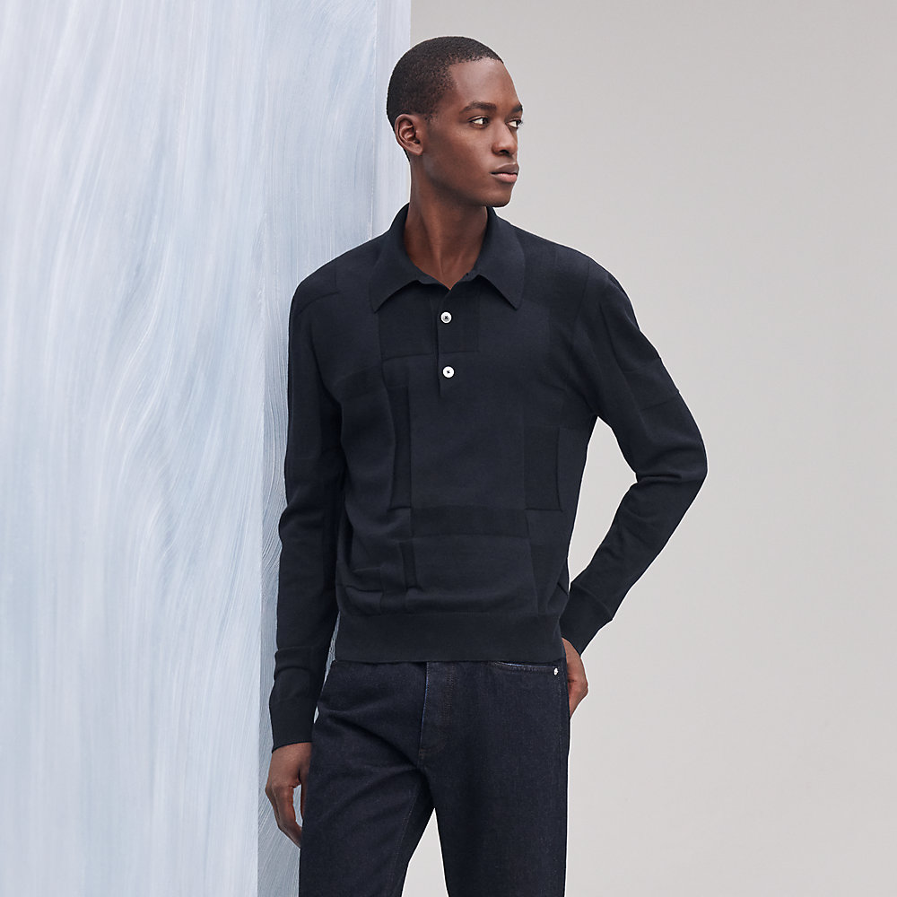 美品 エルメス HERMES ニット ウール Hロゴ モックネック セーター  