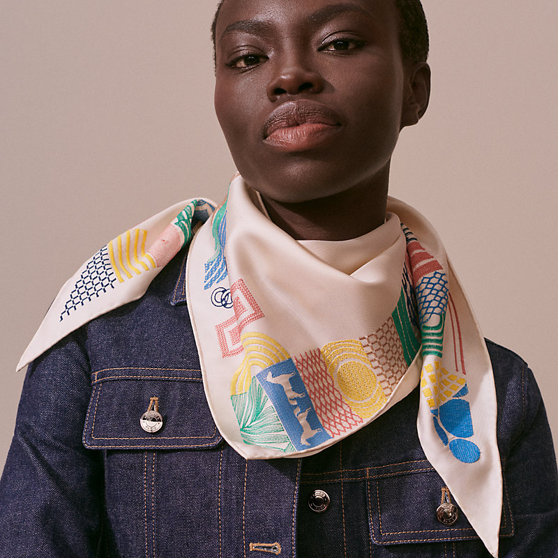 HERMES◆トライアングル ポワント ブロデ/ツイリー・オ・ブロック/スカーフ/シルク/IVO/レディース エルメス スカーフ トライアングル ポワント ブロデ