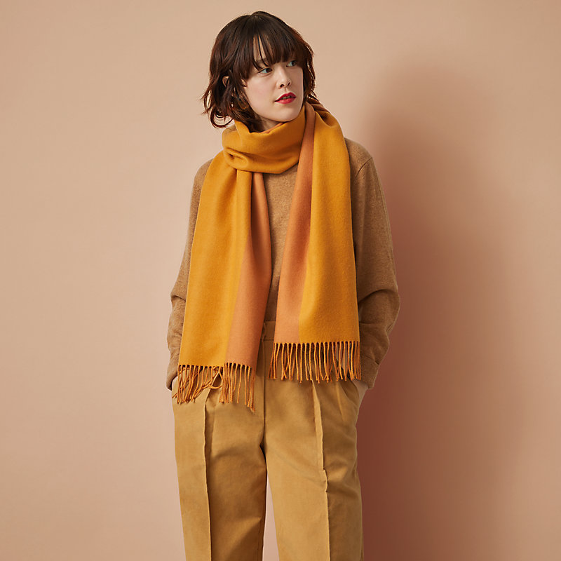 HERMES エルメス マフラー HERMES エルメス ショール ダブルフェイス マフラー ネイビー ブラック カシミア100% フリンジ