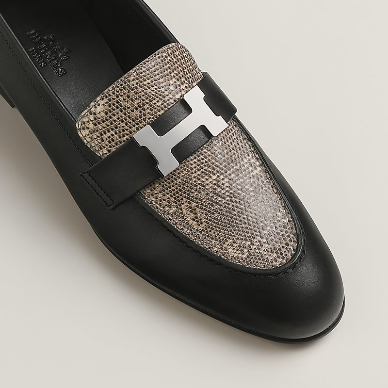 エルメス パリ モカシン 36 ブラック×シルバー金具 ローファー  