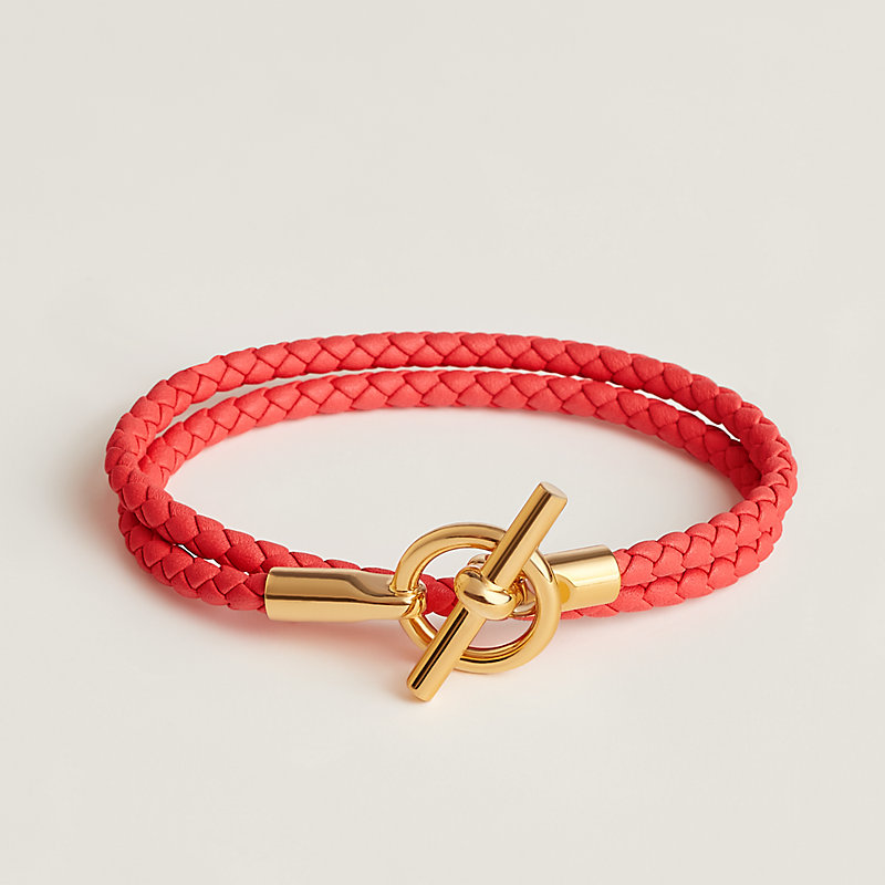 レザーブレスレット 《グレナン》 ドゥブルトゥール - ピンク | Hermès 