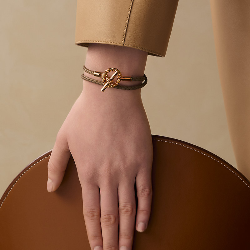 HERMES グレナン ドゥブルトゥール ブレスレット ブラウン ゴールド 