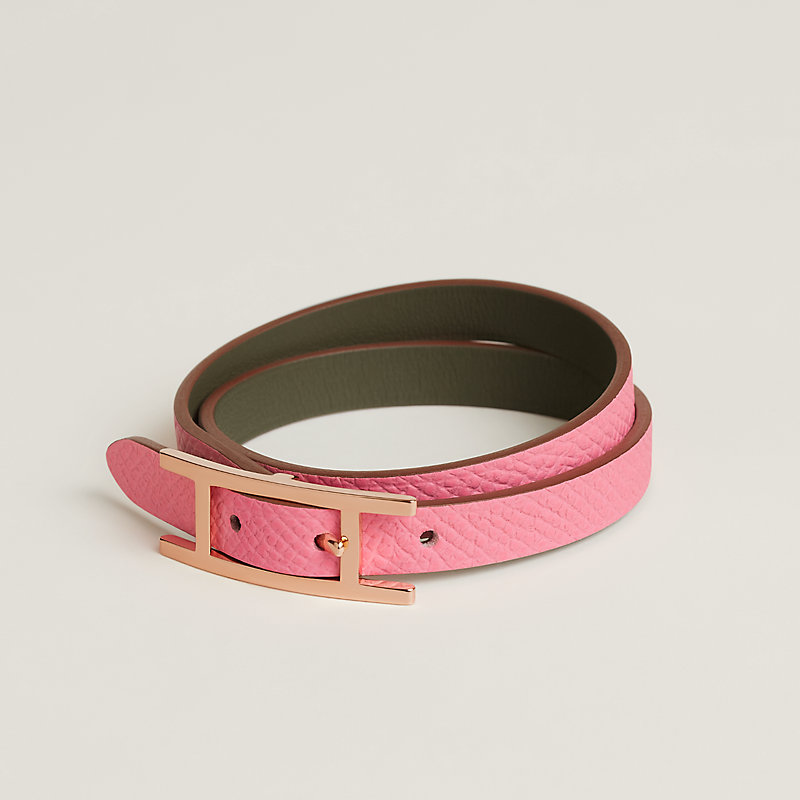レザーブレスレット 《ビーアピ》 ドゥブルトゥール - ピンク | Hermès 