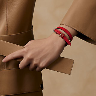 レザーブレスレット 《ポップH》 ドゥブルトゥール - レッド | Hermès 