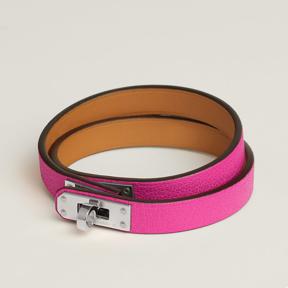 超美品・エルメス ミニドッグドゥブルトゥール・レザーブレスレット-12.6g/H071673CC.57.T2/ヴァイオレット×ゴールド/HERMES■289616 レザーブレスレット 《ミニ・ケリー》 ドゥブルトゥール - ピンク