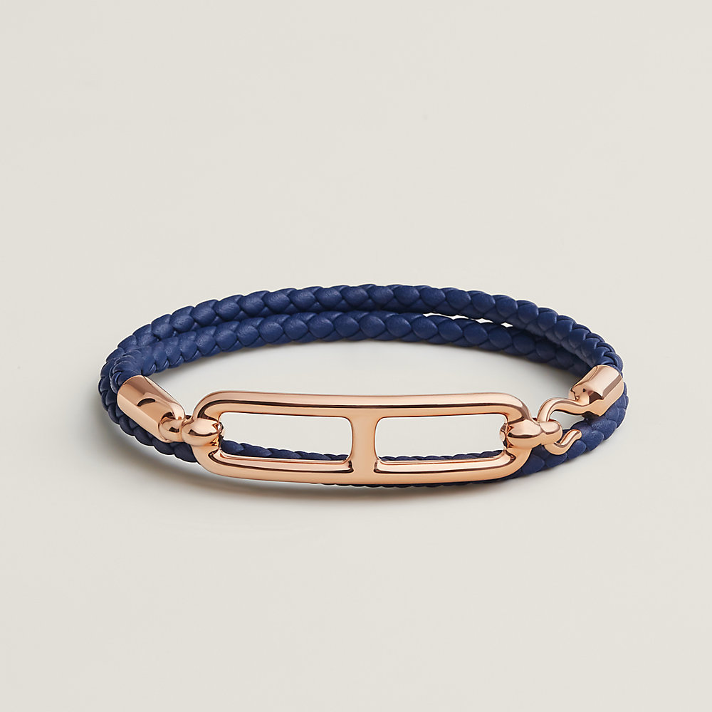 レザーブレスレット 《ルリ》 ドゥブルトゥール - ブルー | Hermès 