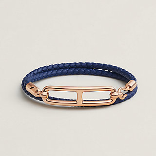 レザーブレスレット 《ルリ》 ドゥブルトゥール - ブルー | Hermès 