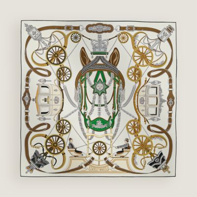 Stately Wheels scarf 90 - White | Hermès USA 