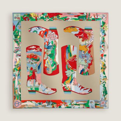 ブーツの鮮やかデザイン♪Hermes ストーリー ブーツ 90 スカーフ カレ  