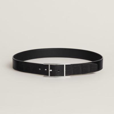 Reversible leather strap 32 mm - Black | Hermès Canada