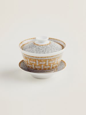 Mosaique au 24 gold tea cup with lid and saucer
