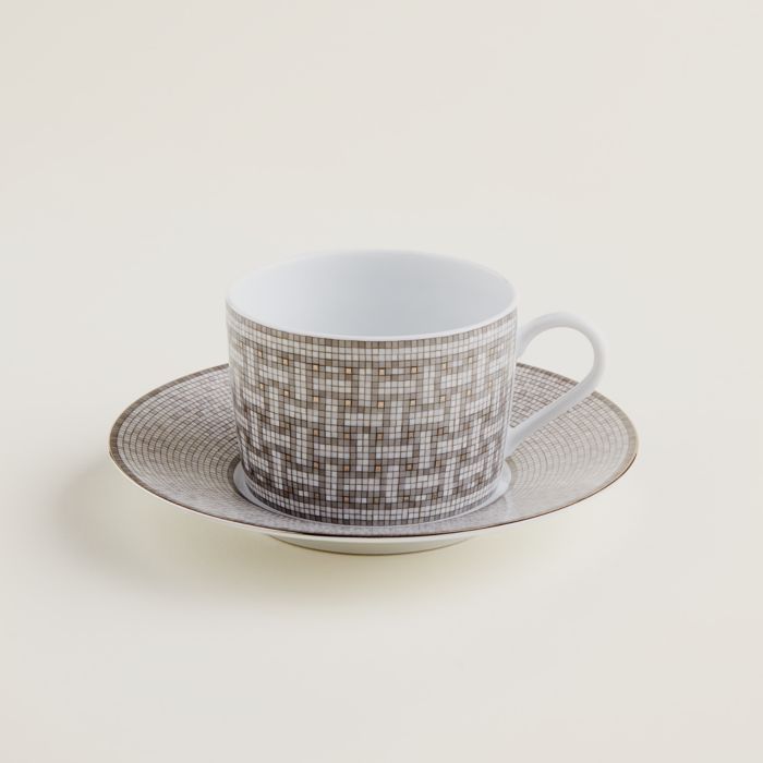Mosaique au 24 platinum tea cup and saucer | Hermès USA