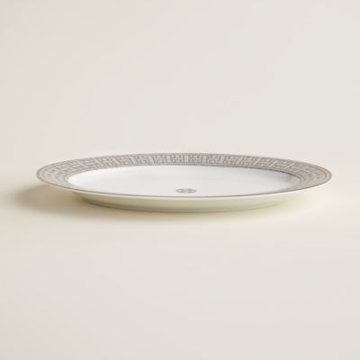 Mosaique au 24 platinum oval platter, small model | Hermès USA