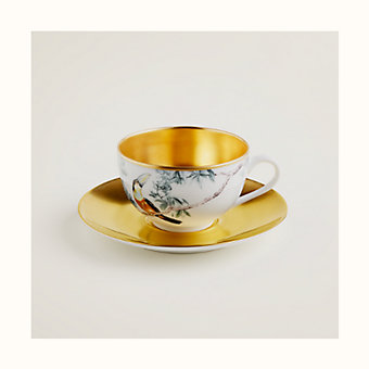 Carnets d'Equateur gold coffee cup and saucer | Hermès Canada