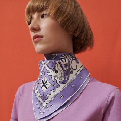 HERMES エルメス 大判 カレ でかける 90 スカーフ パープル 美品 