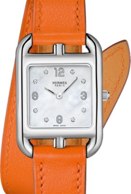 【HERMES】Hウォッチオレンジレザー スクエア時計 HERMES】Hウォッチオレンジレザー スクエア時計