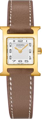 HERMES エルメス Hウォッチ クオーツ腕時計 レザー GP ゴールド