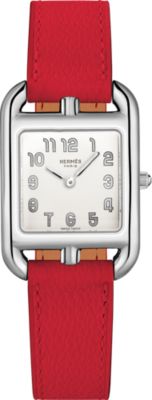 HERMES レッドレザー アナログ腕時計 HERMES◇腕時計/アナログ/レザー/WHT/RED