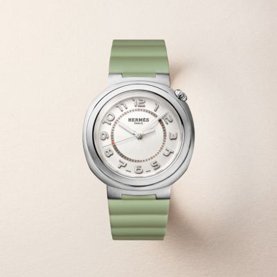 HERMES グリーンレザー 腕時計 HERMES - エルメス HERMES 腕時計 メドール ME1.201 スタッズ 蓋