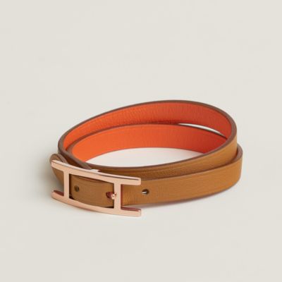 Hermes Kelly Double Tour Leather Bracelet (Burnt Orange)