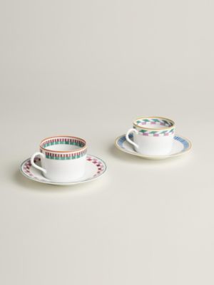 Hermès en Contrepoint set of 2 tea cups and saucers, View: Back, back, view 3 of 3