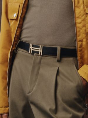 H au Carre belt buckle & Reversible leather strap 32&nbsp;mm, View: Worn, worn, view 3 of 4